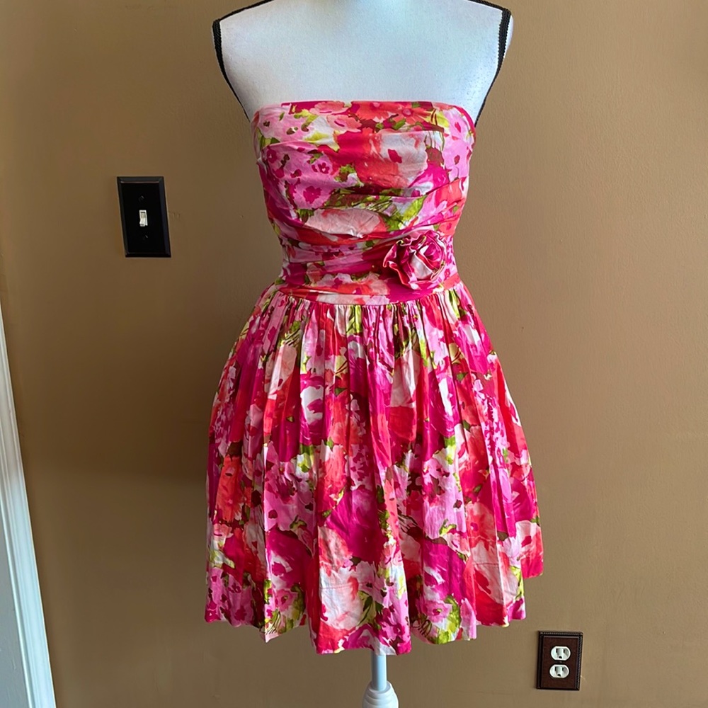 Elegant Pink Floral Tulle Dress Small Formal